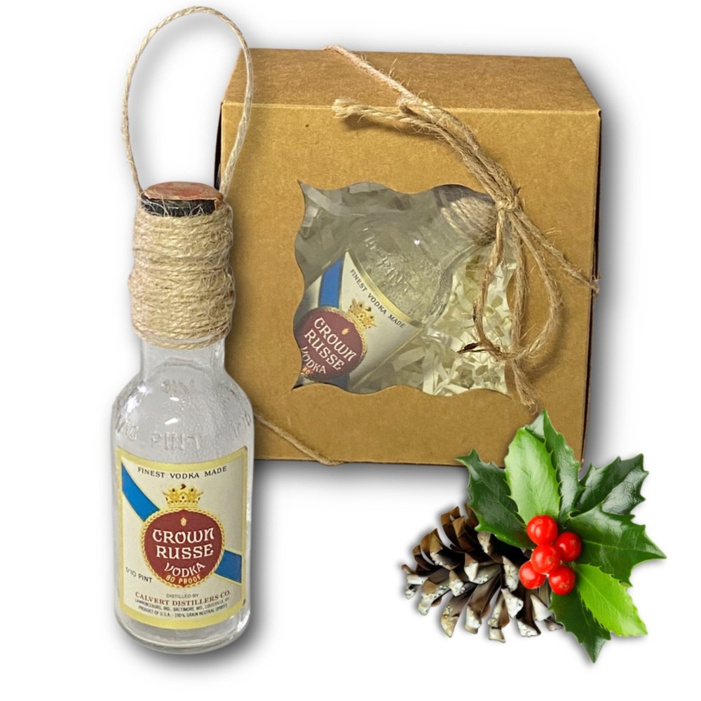 Crown Russe Vodka Artisan Vintage Glass Miniature Bottle Unique Ornament